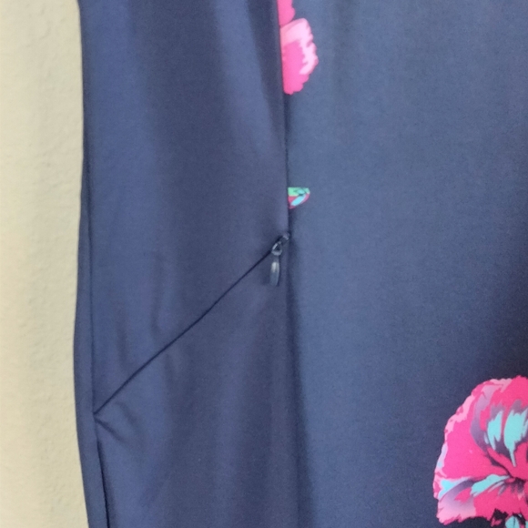 NWT Callaway Size Medium Sleeveless Pink Floral Navy Dress With Collar - Picture 5 of 10